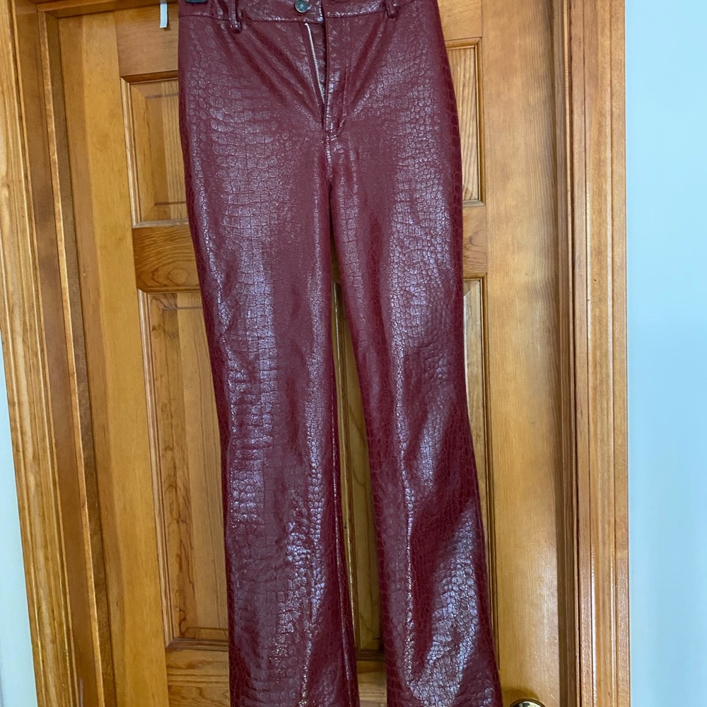Motel Rocks Maroon Croc-Patterned Flare Jeans